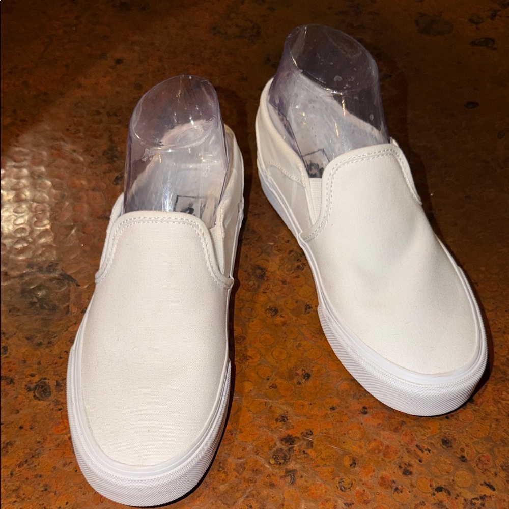 Vans Classic Slip-On White Canvas Low Top Skate Sneakers Shoes Womens